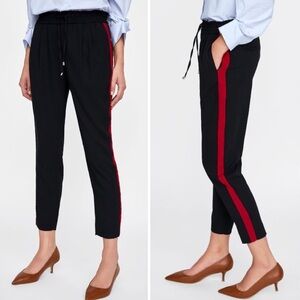 Zara Crop Pants Contrast Tape Band Drawstring  XS